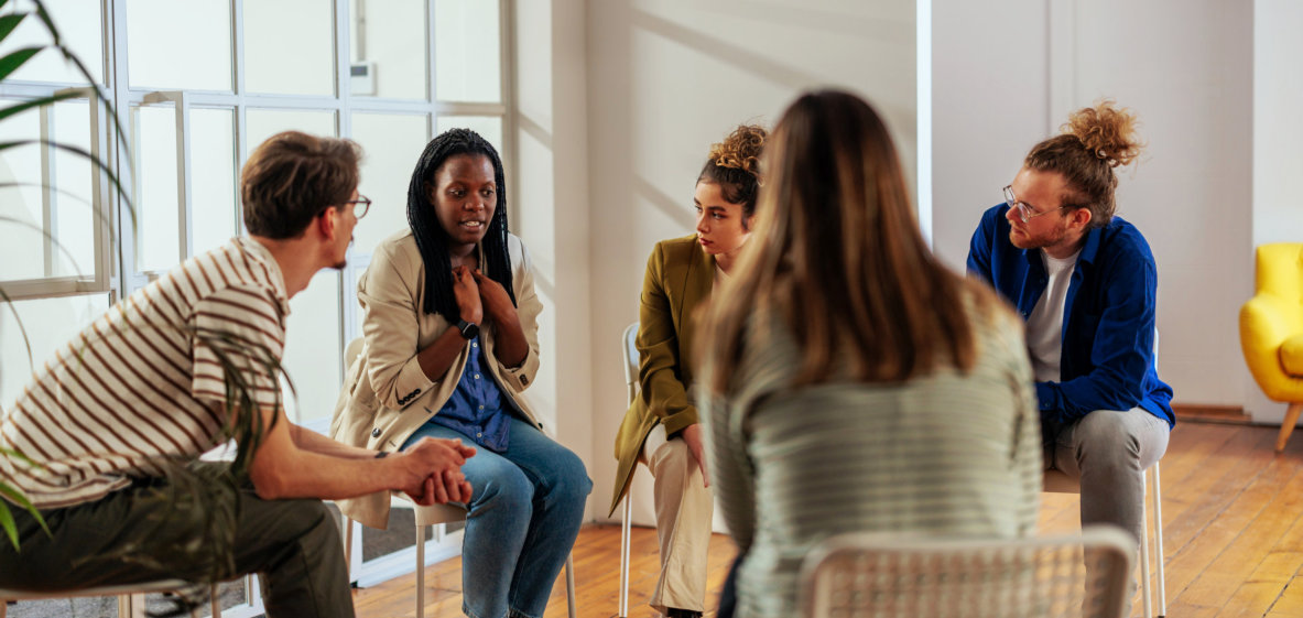 group of friends doin an open forum