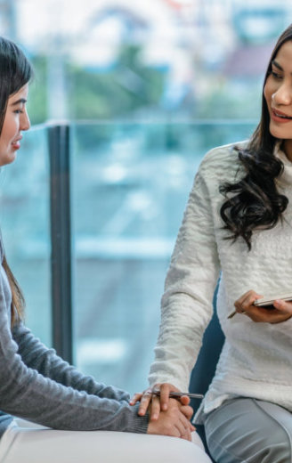 two girls talking to each other